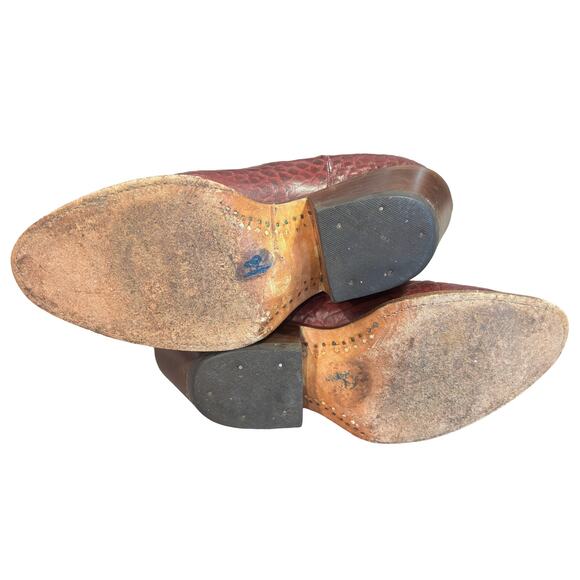 Rudel Genuine Leather Burgundy Croc Embossed Western Ankle Boots Women’s Size 8 - Picture 8 of 11